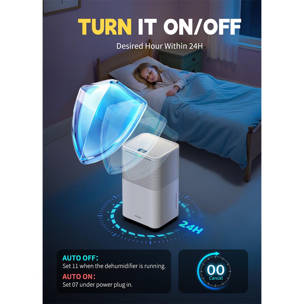 HUMILABS OL12-BD031A Portable Dehumidifier, 12L Dehumidify Capacity, 3 Modes, Auto/Manual Drainage, 24-Hour Timer, Low Noise