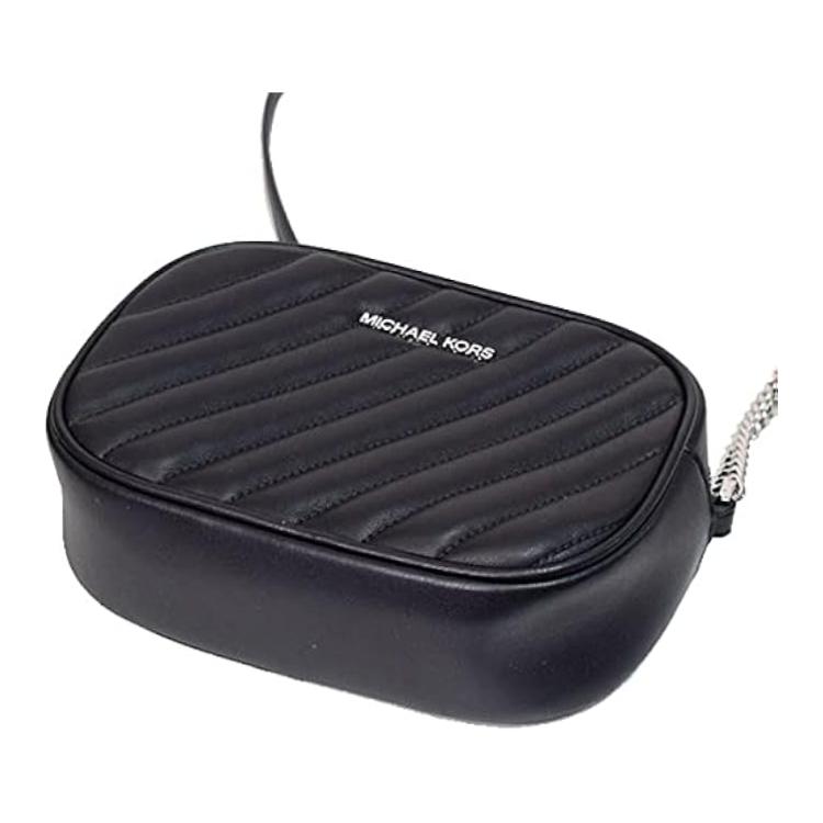 Michael Kors MK Rose Letter Logo Stitching Small Flap Leather Camera Bag Women Crossbody Bag Black 35S1SXOC1U-BLACK
