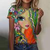 Summer Fashion Top Women 3d Floral T-Shirts Girls Face Painting Harajuku Colorful Beautiful Short Sleeve Tees Oversized Clothing