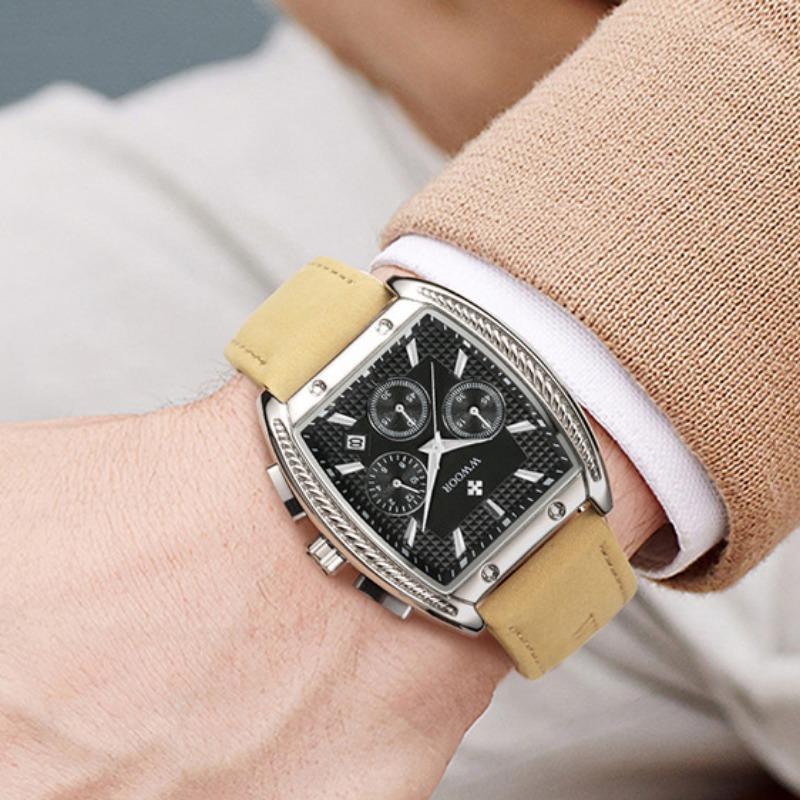 WWOOR Модные квадратные мужские часы с ремнем Кварцевый механизм Премиум водонепроницаемые мужские часы