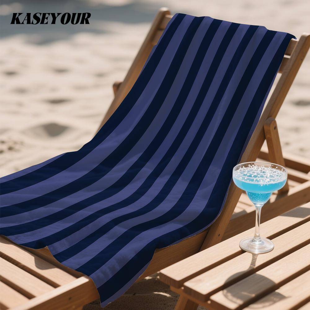 Navy & Slate Blue Stripes Oversized Microfiber Beach Towel Sand Proof Quick Dry, Absorbent for Swimming Pool Travel Camping