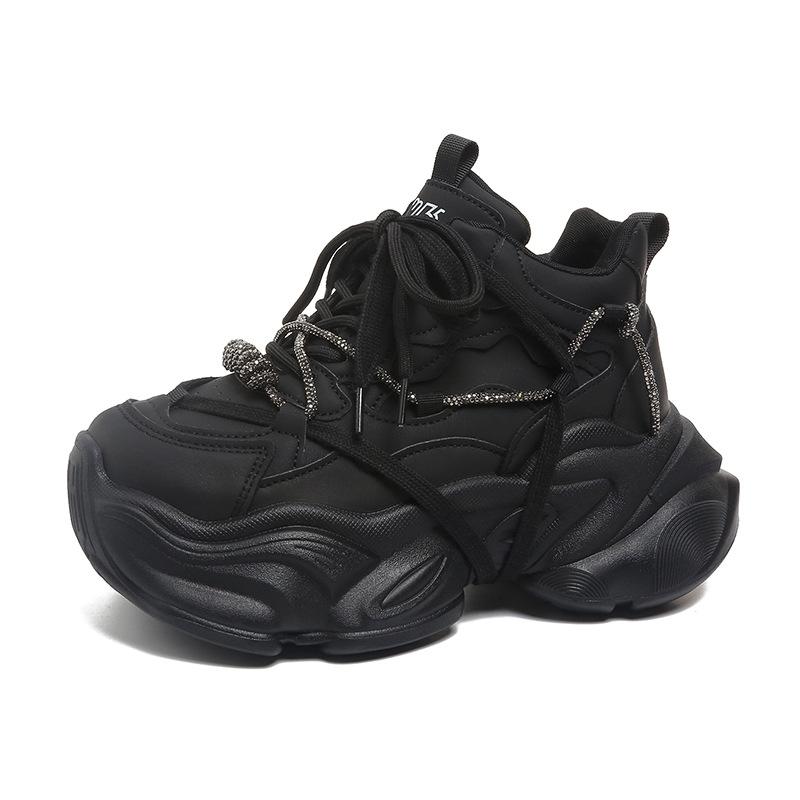 Модные туфли на платформе для папы, женская обувь 2025 осень и зима, новинка, увеличивающие рост, с цепочкой из стразов, универсальная повседневная спортивная обувь