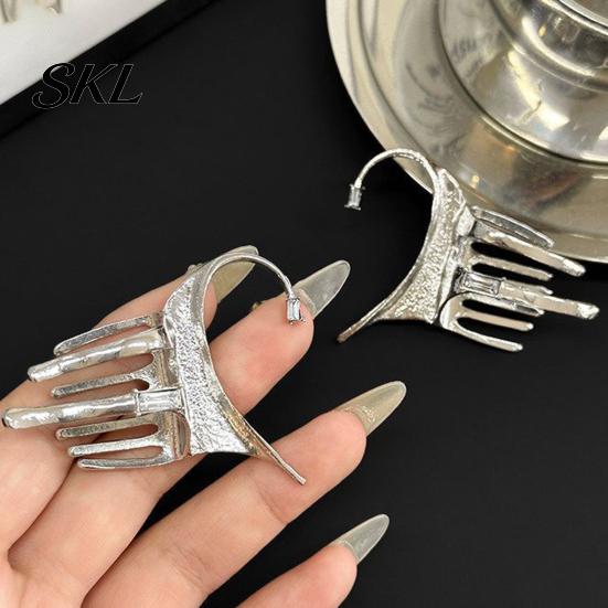 Embellished Earrings Silver Ear Cuff for Women, No Piercing Metal Elf Cool Girl Fashion Jewelry Cuff, Cartilage Climber Clip Hair Styling Accessory