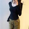 Slim V-neck, Right Shoulder, Versatile Long-sleeved T-shirt for Women, Autumn and Winter Inner Layering Shirt, Hot Girl Slimming Top