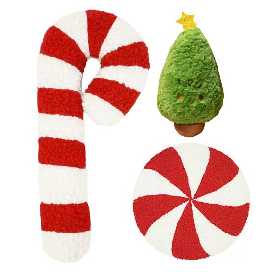 Рождественская конфетная подушка Декоративная подушка в форме леденца Милая плюшевая подушка-подушка с перечной мятой для дивана, кушетки, гостиной, рождественский декор
