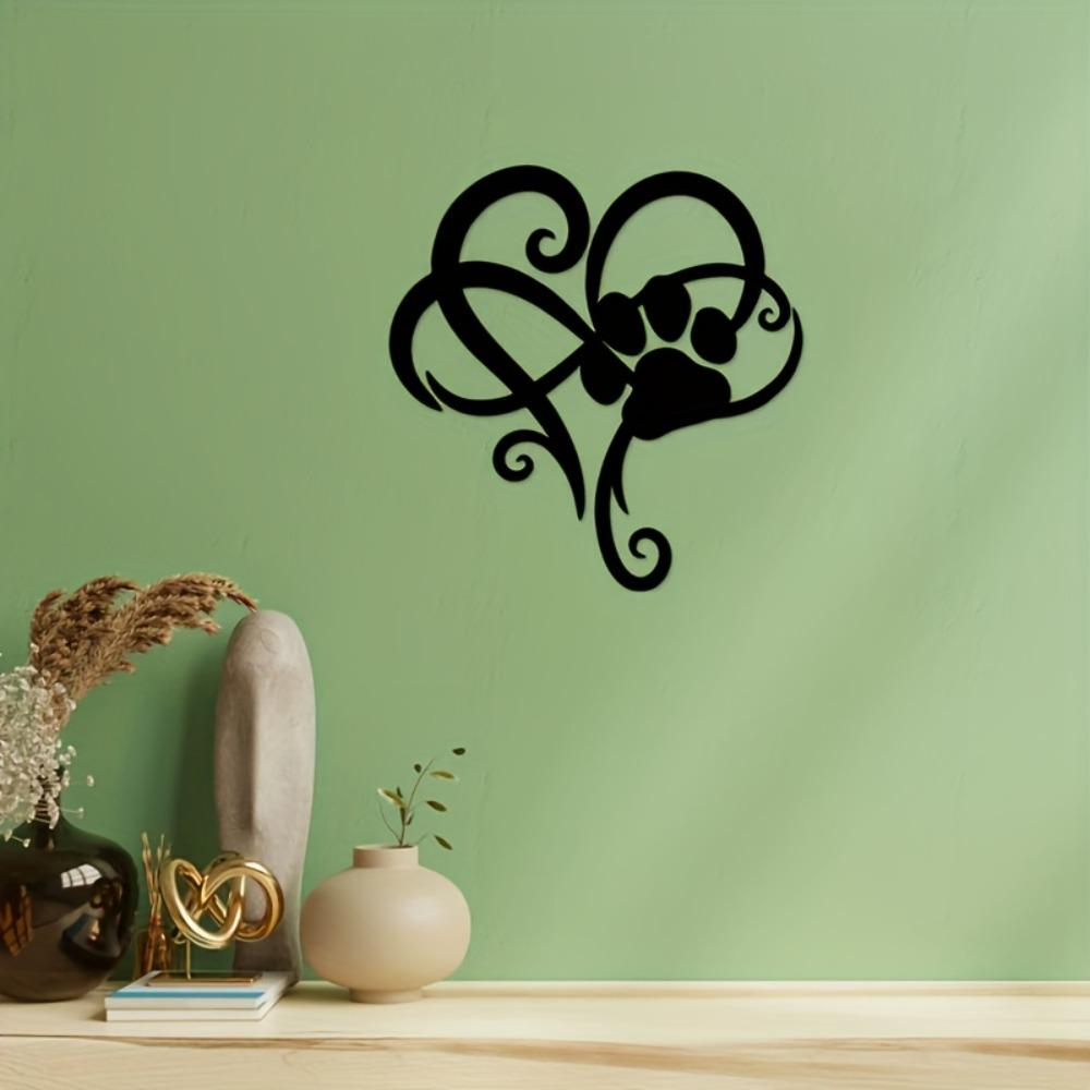Modern Laser-Cut Iron Heart Paw Print Wall Decor, Indoor Outdoor Metal Art, Gift for Pet Lovers