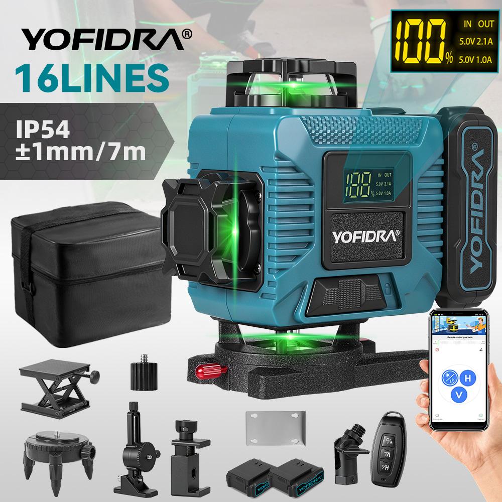 Yofidra 4D Профессиональный Лазерный Уровень 16 Линий Горизонтальный И Вертикальный С Управлением Через Приложение 360° Самовыравнивающиеся Лазерные Уровни