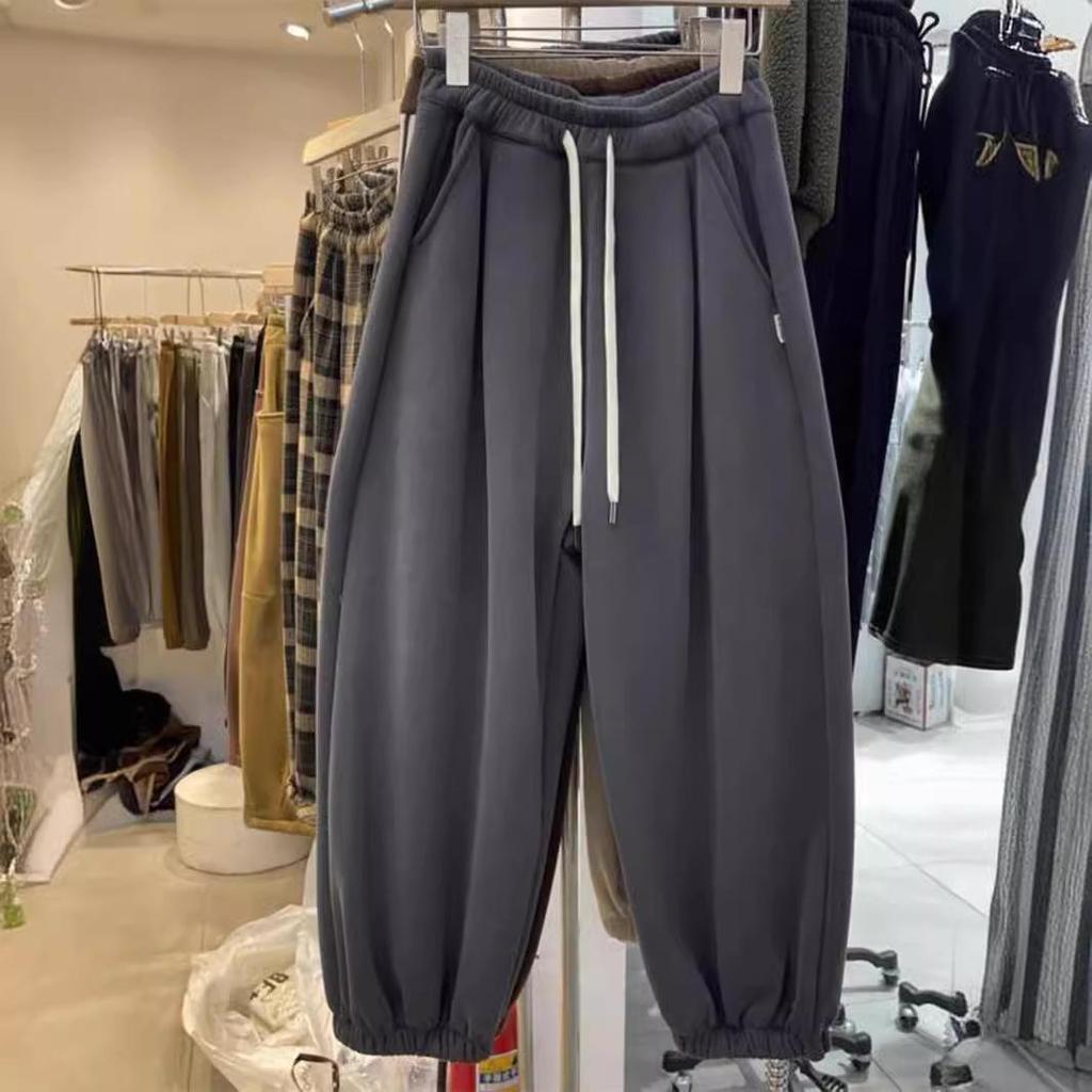 2025 Winter Women's European Loose Wide-Leg Thickened Plus Velvet Harem Sweatpants