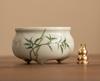 Emerald Green Asparagus Fern Three-Legged Incense Burner Home Indoor Chinese Zen Tea Set Ceramic Aromatherapy Stove Tea Ceremony