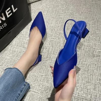Мода 2024 Летний стиль Женские туфли на высоком каблуке Модные женские туфли Однотонные толстые каблуки Женские туфли на высоком каблуке с одной пряжкой