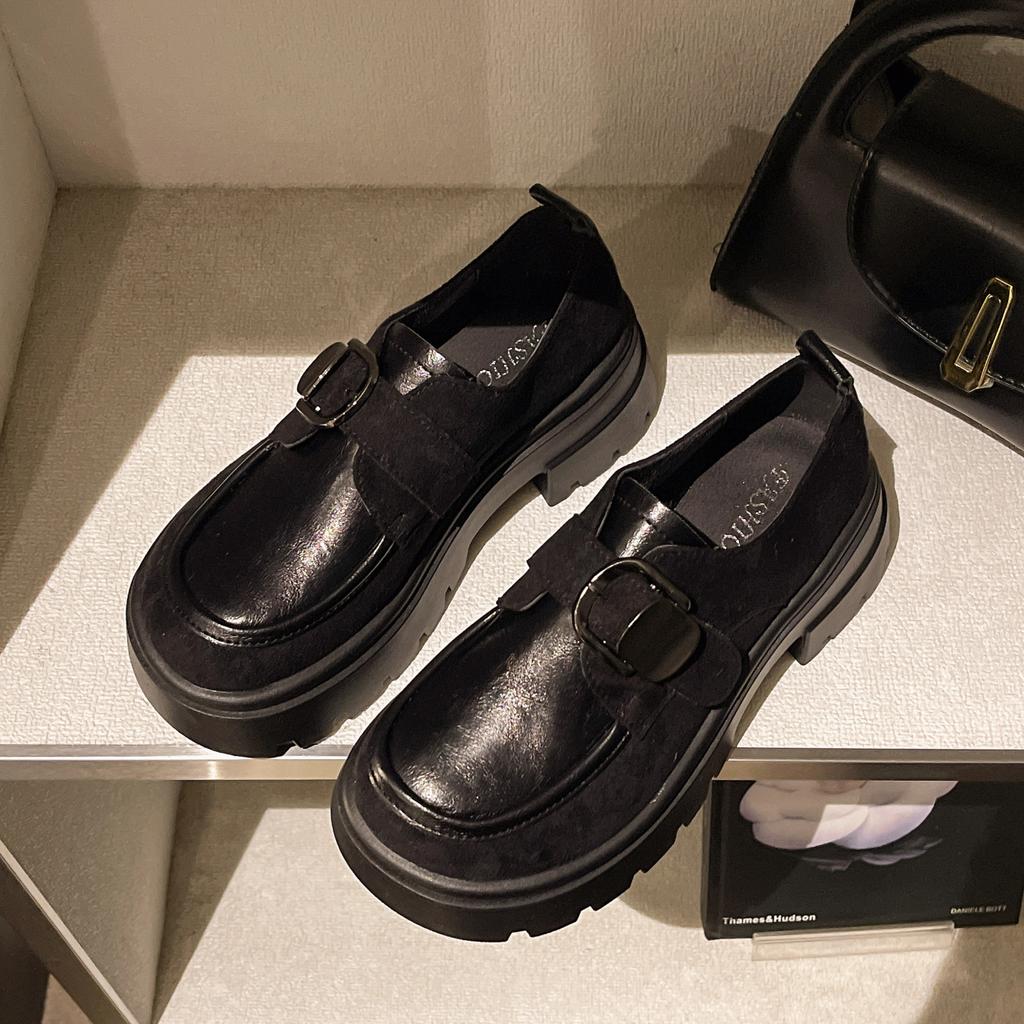 British Style Heightened Platform Small Leather Shoes Women's 2025 Autumn New Versatile Thick-heeled Single Shoes One-pedal Loafers