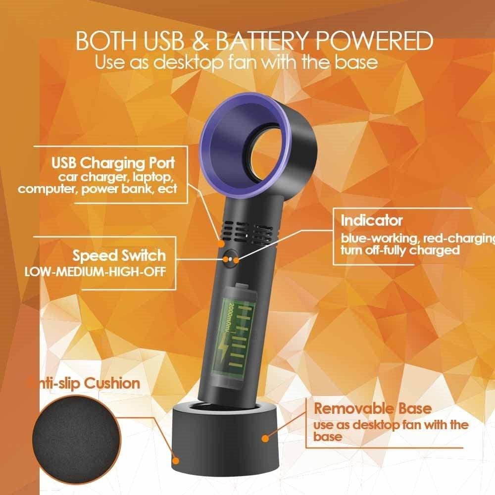 НОВЫЙ ручной или настольный безлопастной вентилятор, USB-перезаряжаемый, без лопастей, 68*43*197 мм