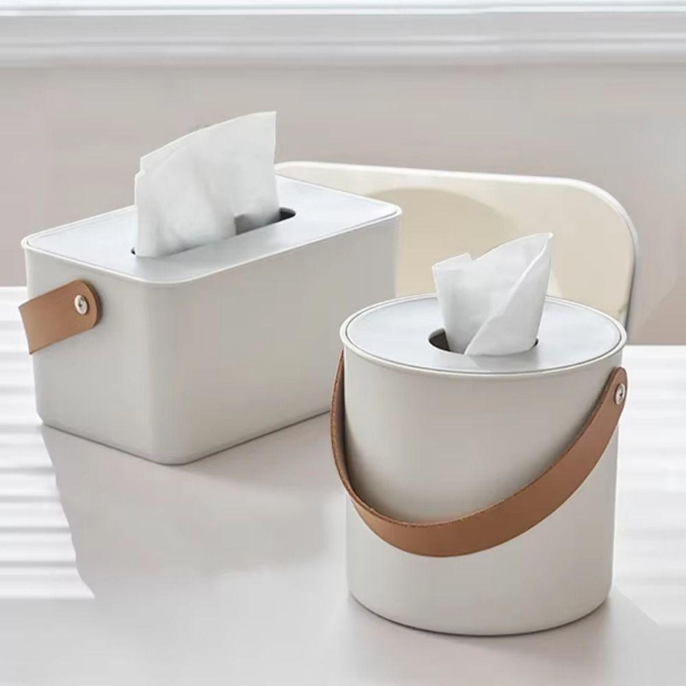 Drop-resistant Portable Tissue Box with Handle Toilet Paper Case Round Napkin Holder Tea Table