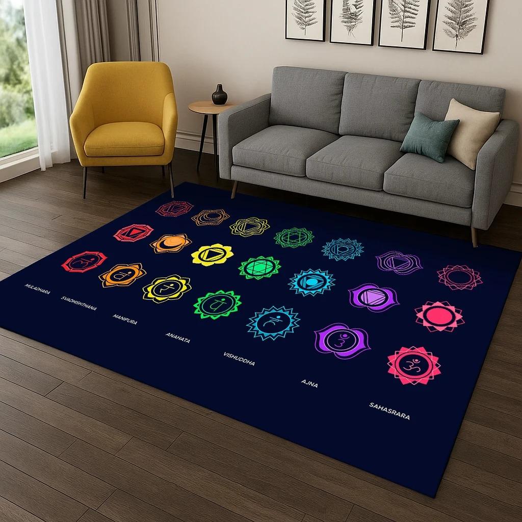 Rainbow 7 Chakra Yoga Meditation Carpet Rug for Living Room Sofa Home Bedroom Doormat Decor Living Room Decoration Carpet