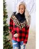 Azura Exchange Chevron Plaid Leopard Patchwork Turtleneck Sweatshirt