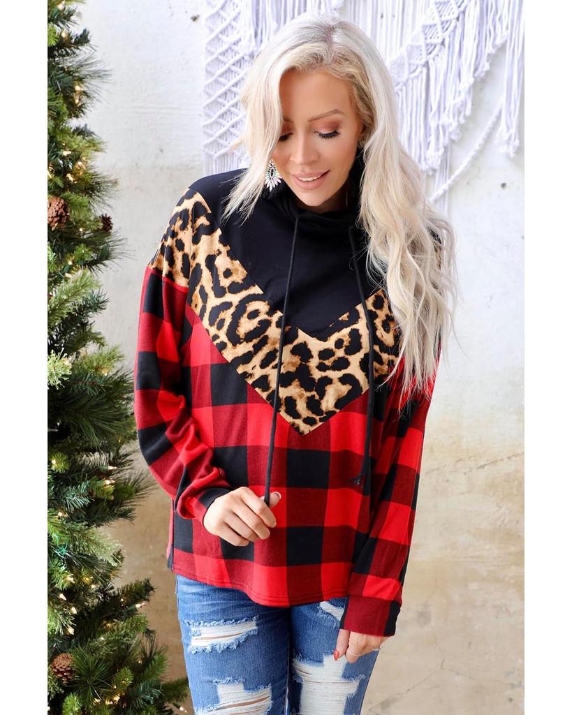 Azura Exchange Chevron Plaid Leopard Patchwork Turtleneck Sweatshirt