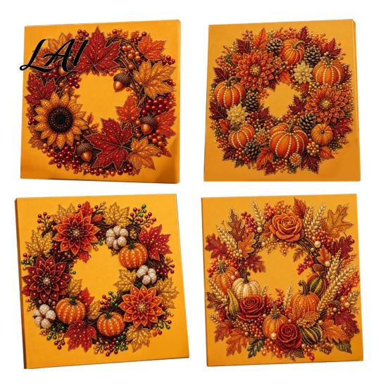 Indoor Harvest Style Decor Pumpkin Faux Pearl Art Kit Fall Wreath Painting Autumn Sparkling Ornaments 3D Bead Craft Kit for Adults Beginners