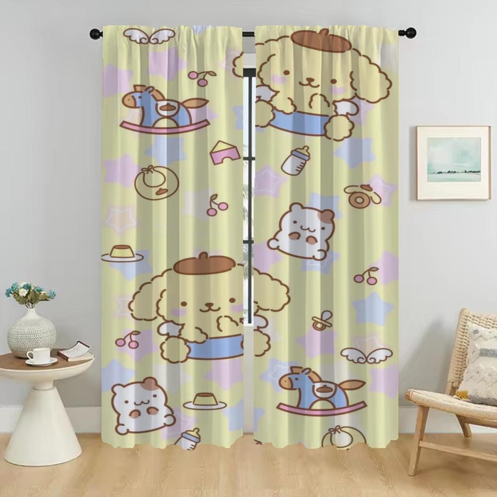 Шторы для гостиной Шторы P-Pompom Purin Tulle для спальни Украшения на Хэллоуин Шторы для домашнего интерьера 2 шт.