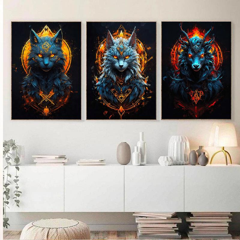 Vintage Wild Animal Belief Wolf Bear Fox Landscape Dark Gothic Art Poster Canvas Painting Wall Art Print Picture Room Home Decor