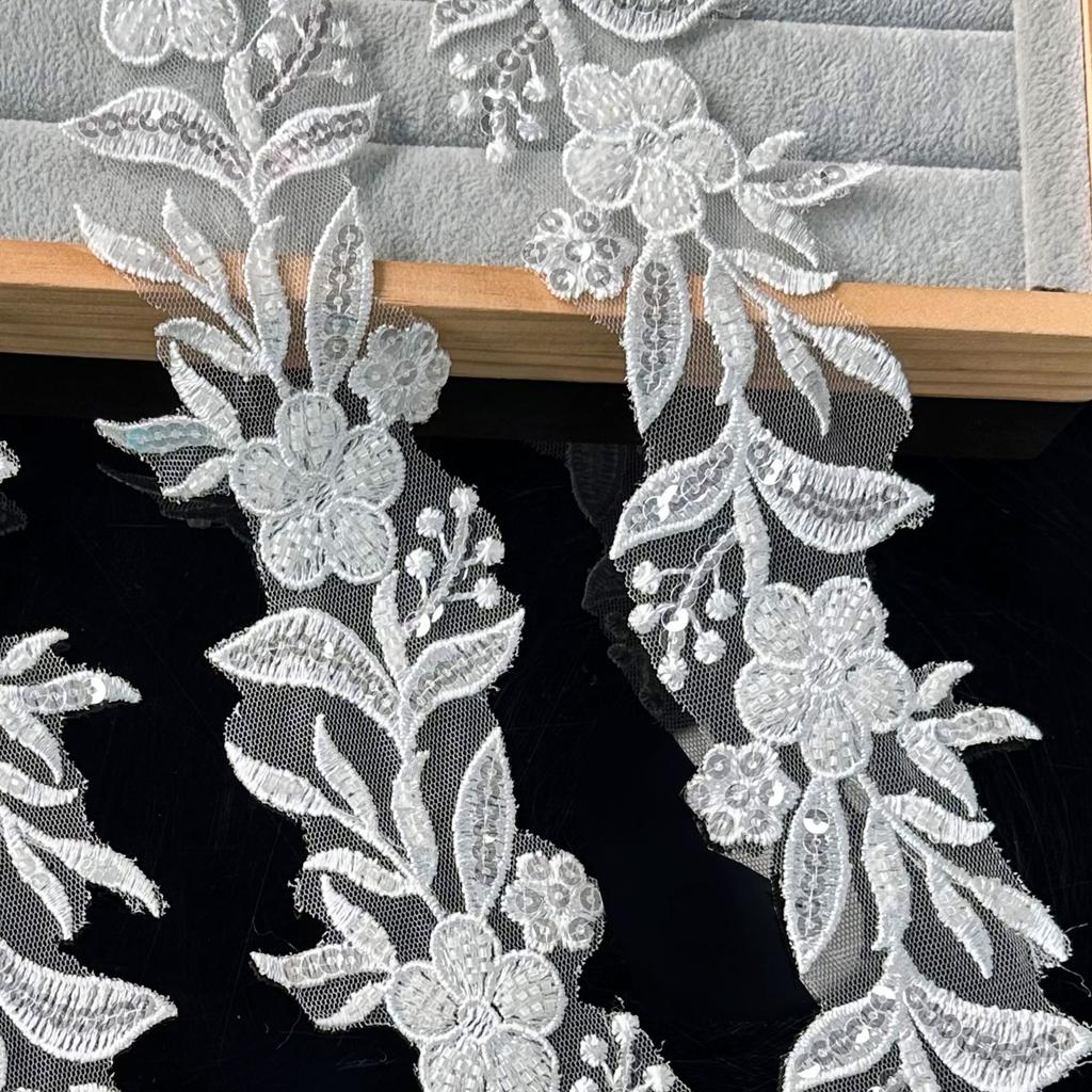 White Mesh Beads Three-Dimensional Flower Barcode Clothing Accessories Wedding Dress Skirt Decorative Lace Accessories