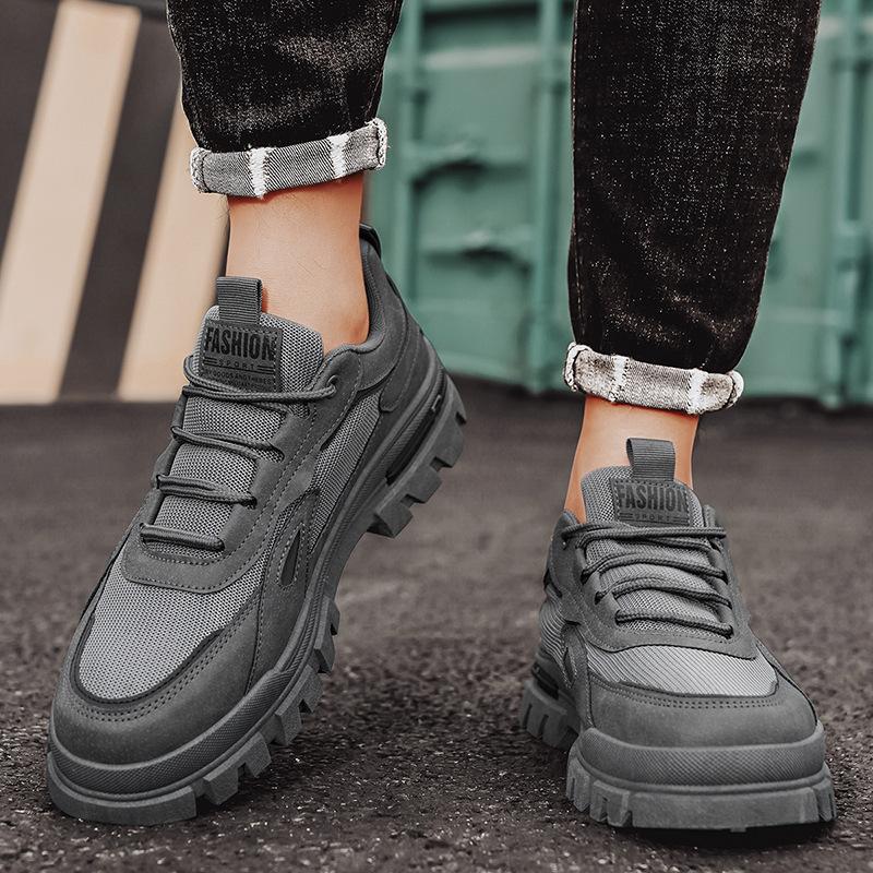 Autumn New Men's Breathable Casual Martin Boots Retro Leather Splicing Mesh Low-top Platform Men's Shoes