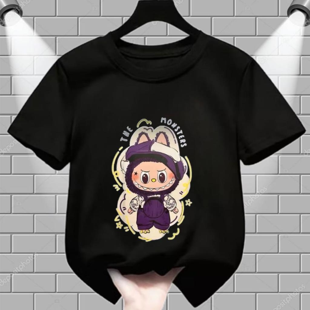 2025 Новая футболка LABUBUT в стиле LABUBU с круглым вырезом, с коротким рукавом, повседневная, одежда для девочек, топ