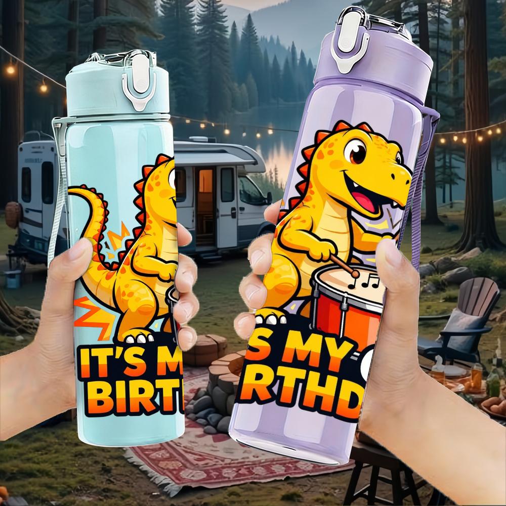 1PC It Is My 6th Birthday Drumming Dino 750ml Color Plastic Water Bottle Leakproof Flip Straw Lid For Sports Office Home Use