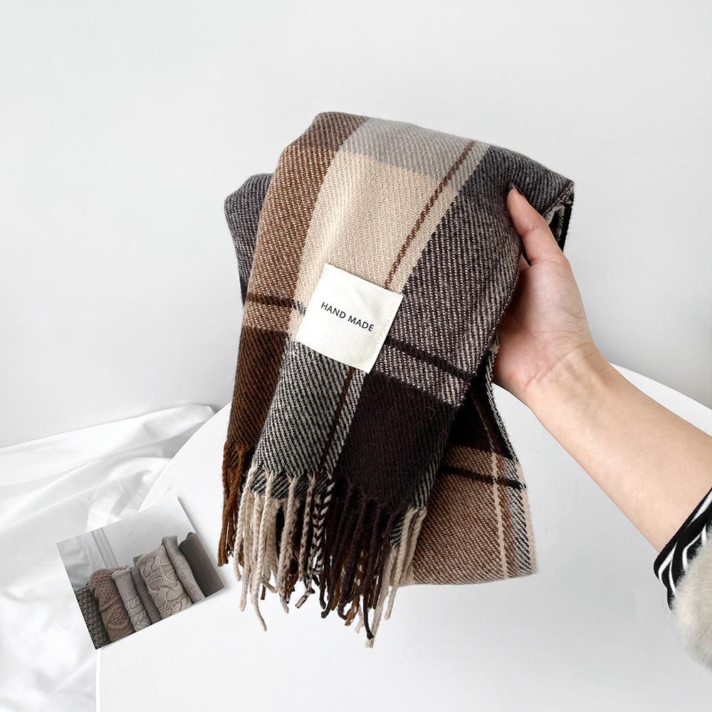 Autumn and Winter Plaid Scarf Women's Imitation Cashmere Scarf Simple Scarf Versatile Winter Warm Shawl