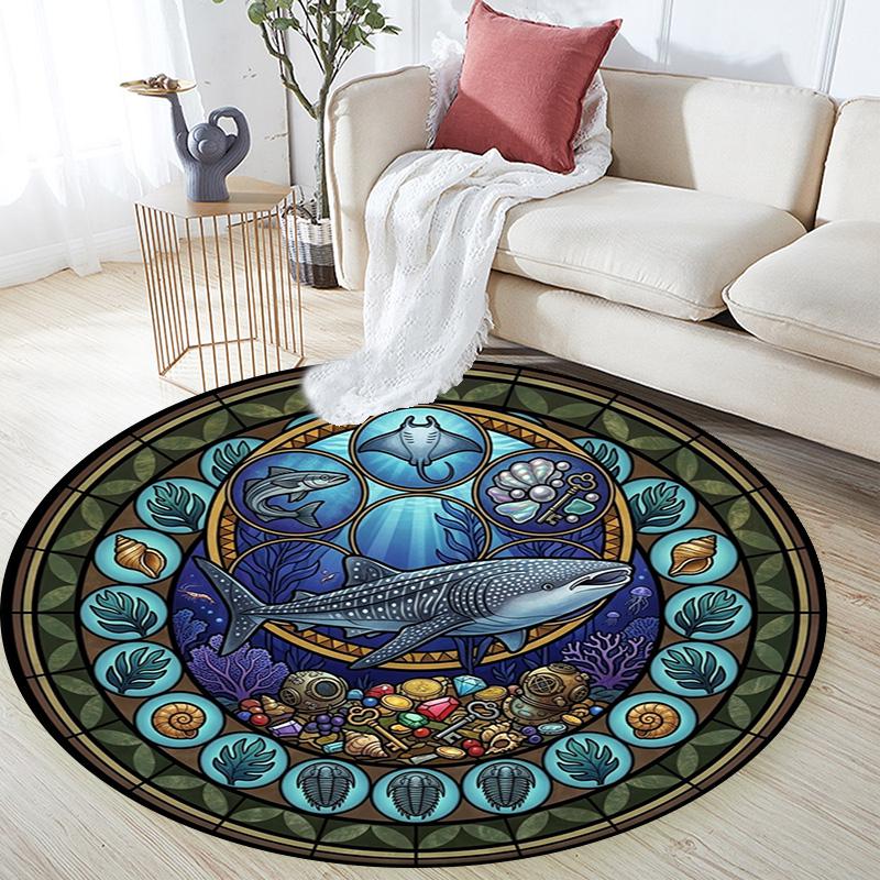 Ocean Treasures Panel Round Area Rug Under Office Chairs Bedroom Living Room Home Decor