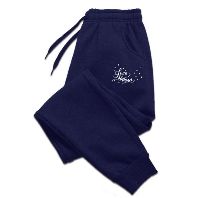 Summer-love Men Jogger Pants Pocket Cursive Love Summer Text Print, Elastic Drawstring Soft Sweatpants for Sweet Casual Streetwear