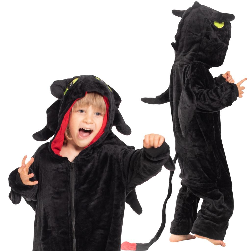 Piżama dla dzieci dziecięca kigurumi onesie smok szczerbatek czarny 135-145