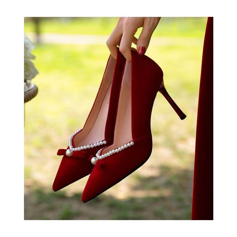 Xiuhe Wedding Dress Two Wear Chinese Wedding Shoes Female Bride Shoes Wedding French Red High Heels Autumn 2025 New