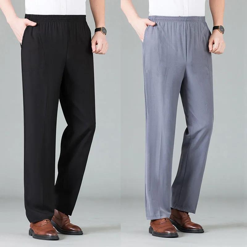 Летние мужские брюки, тонкие свободные дышащие мужские брюки с высокой талией, большие размеры