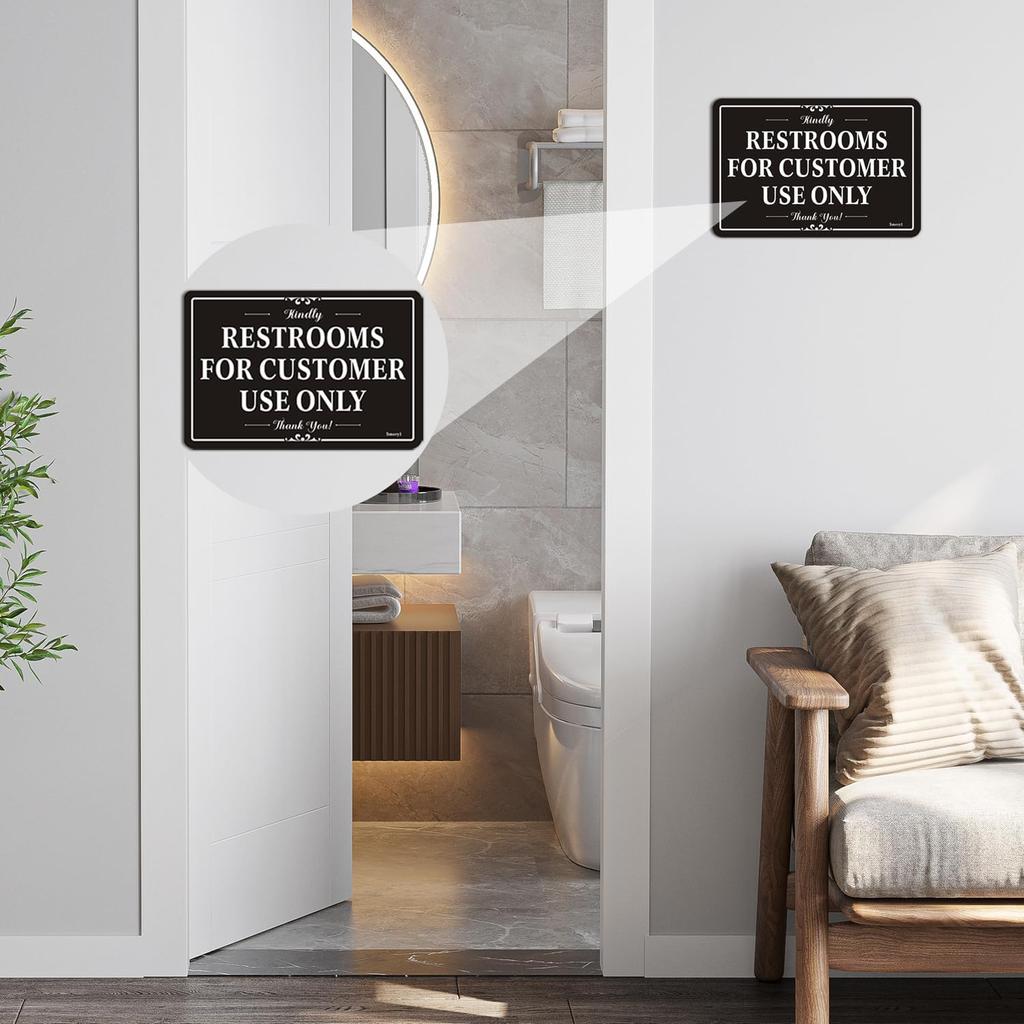 Restrooms for er Use Only Signs 6” x 4” Restrooms for ers Only Sign, Restroom Signs for Home/Business, Self-Adhesive Backing, Thick Acrylic, Easy