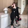Элегантное приталенное французское осенне-зимнее платье Off-White с цветочным принтом