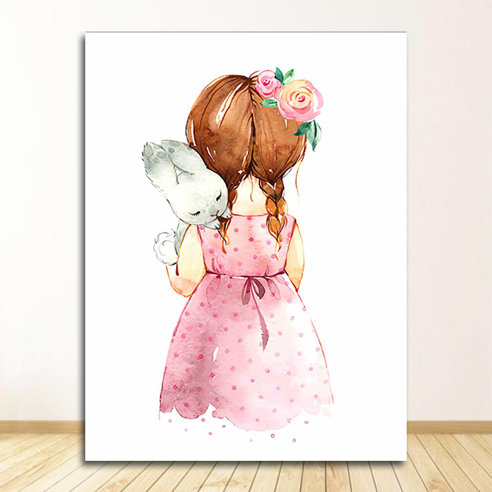 Настенные картины для детской комнаты, декор для детской комнаты, милый зонтик с розами для маленьких девочек, плакаты на скандинавскую тему и принты, настенная живопись на холсте