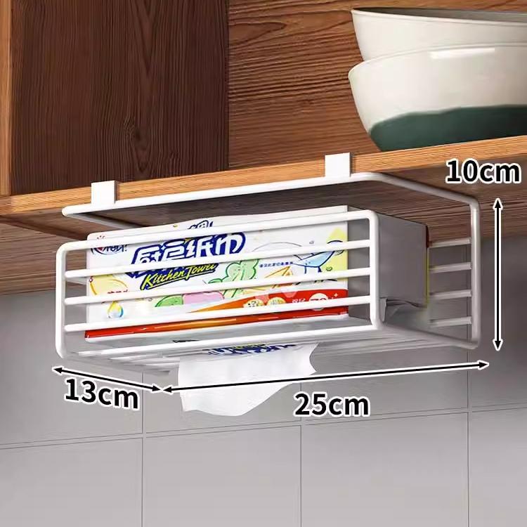 Кухонная полка для салфеток, подвешиваемая без перфорации, под шкафами, для хранения рулонов пищевой пленки, металлическая полка для многофункциональных влажных салфеток