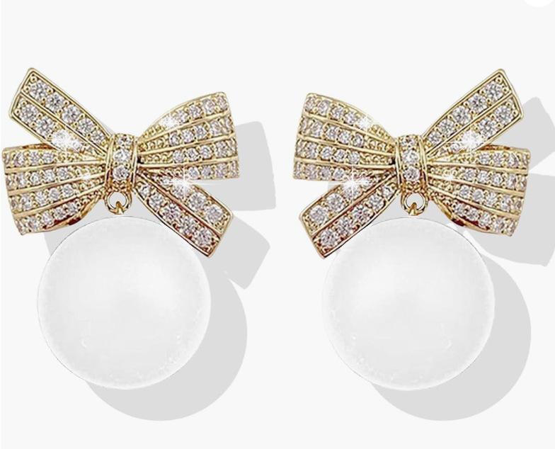S925 Silver Red Pearl Rhinestone Stud Earrings Christmas Women Luxury