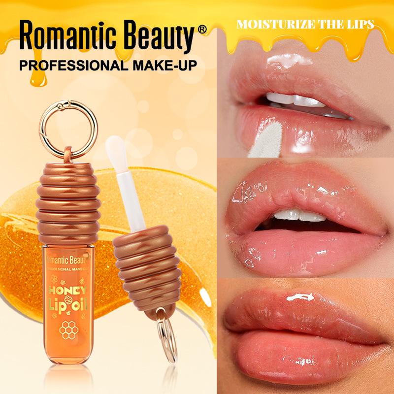 Honey Lip Oil Essence Moisturizing Lip Balm Hydrating Lip Gloss with Keychain Bag-Hangable Plump Lip Glaze