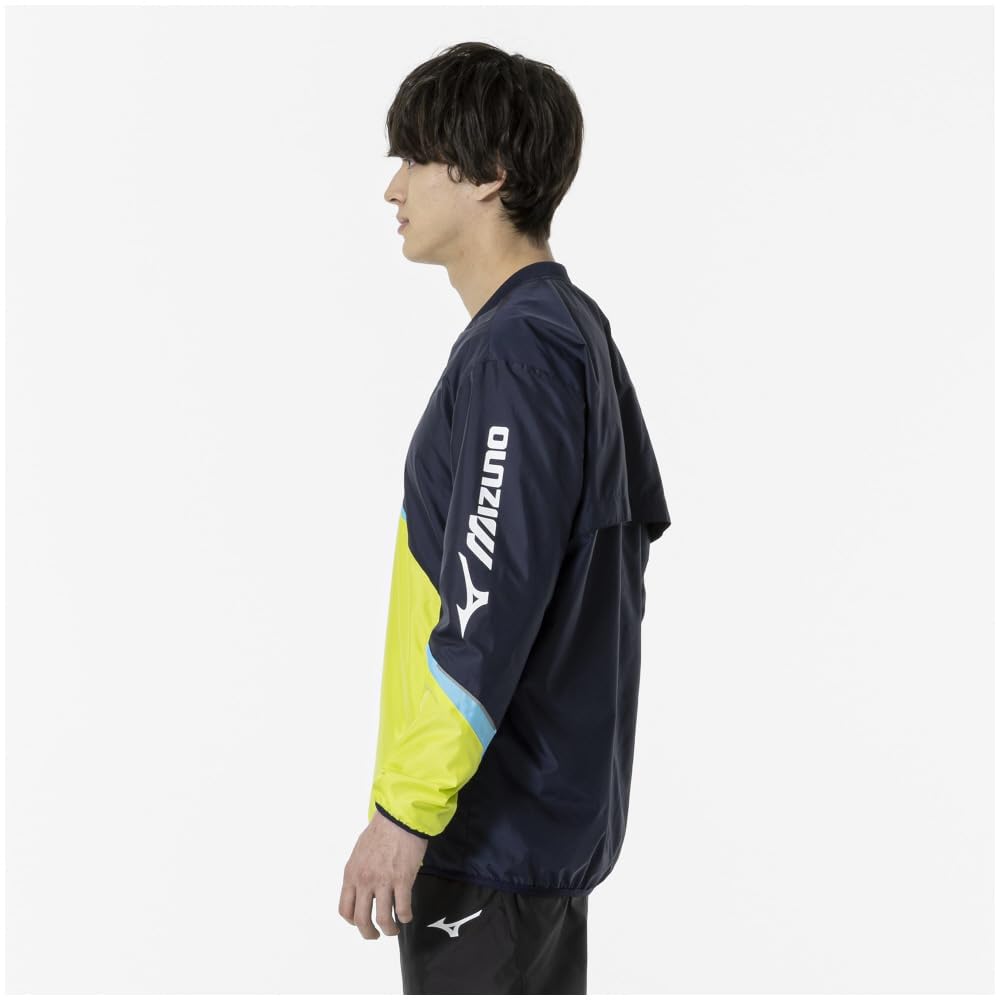 Теннисная ветровка, водоотталкивающая, стандартный силуэт, сетчатая подкладка 62MEA504 Темно-синий x Лаймово-зеленый S [Mizuno]