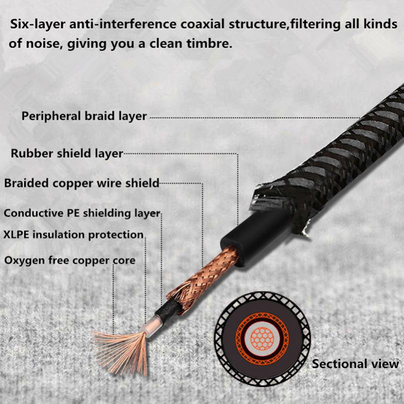 Electric Guitar Cable Wire Cord 3M 6M No Noise Shielded Bass Cable Braided Coat