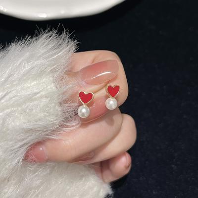 Серьги-гвоздики Love Pearl, женские серьги Niche Design Sense Exquisite Red Heart, милые простые серьги для поездок на работу