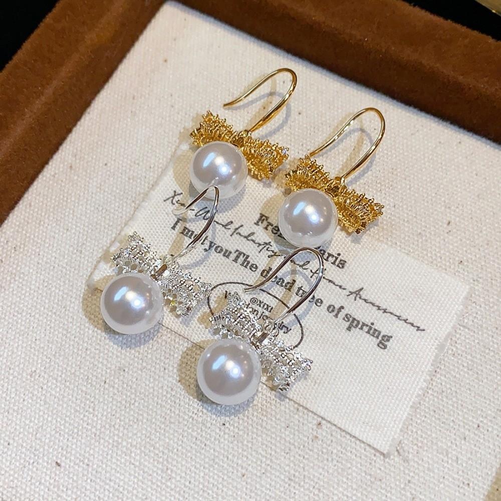 Shell Beads Bow Pearl Long Earrings Wedding Bride Ear Hook Exquisite Drop Earrings Female