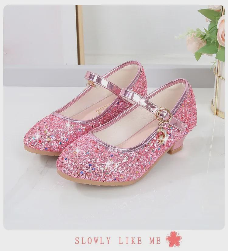 2025 Spring Girls' Rhinestone Sequin Princess Shoes - Solid Color Strap Buckle for Children's Performances