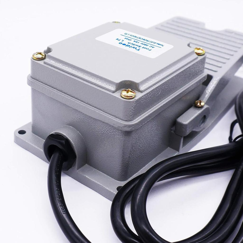 Heavy Duty Foot Switch SPDT NO NC AC 380V 15A Electric Pedal Momentary Foot Pedal Switch with 5-ft Cable with Piggyback Plug (3-Pronged) LT-3-X