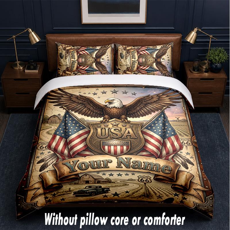 American Patriotic Theme Custom Text Or Name 3Pcs Bedding Set,1 Flat Sheet & 2 Pillowcases Personalized Home Bedding