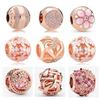 Rose Gold Beads Sparkling Pink Daisy Flower Bead Charm Fit Original Fashion Bracelet Diy Jewelry For Women