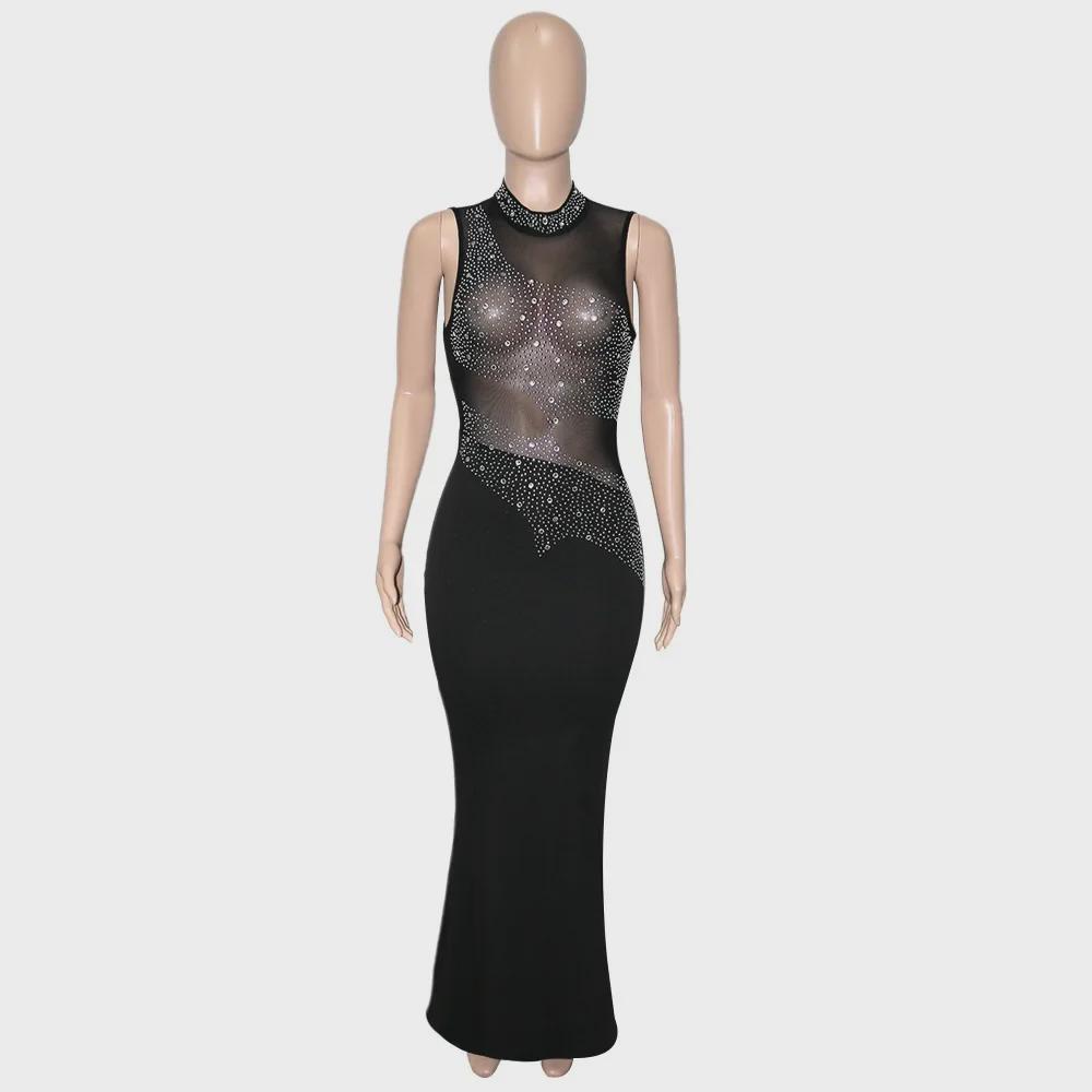 Women's Rhinestone Sleeveless Evening Dress