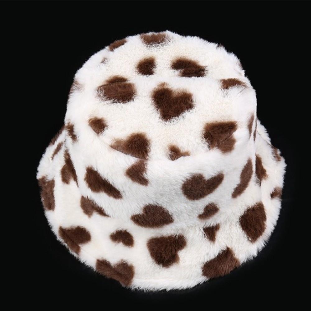 Cute Faux Fur Plush Fisherman Hat Thicken Warm Love Heart Bucket Hat Coldproof Fluffy Winter Plush Hat Autumn