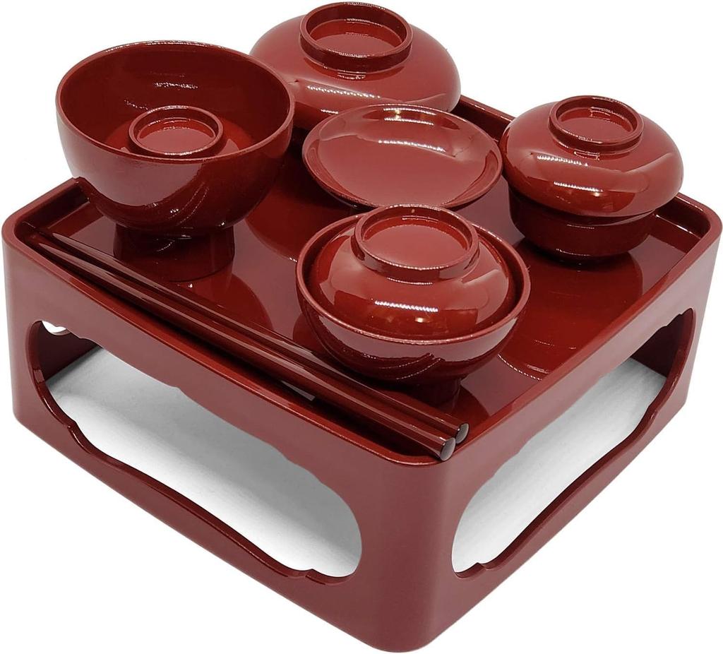 Urushi Product Buddhist Meal Tray (All Vermilion, 6.5 inches)